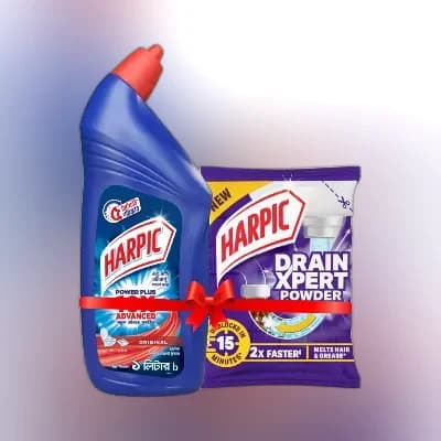 Harpic Toilet Cleaning Liquid 1 ltr & Drain Xpert Powder 45 gm (Combo)